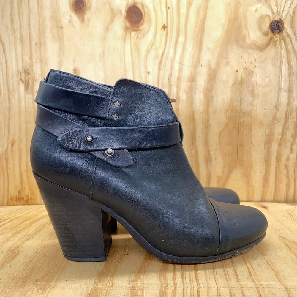 RAG & BONE Harrow Black Leather Ankle Strap Heel Boots Booties Size 38.5 | 8.5
